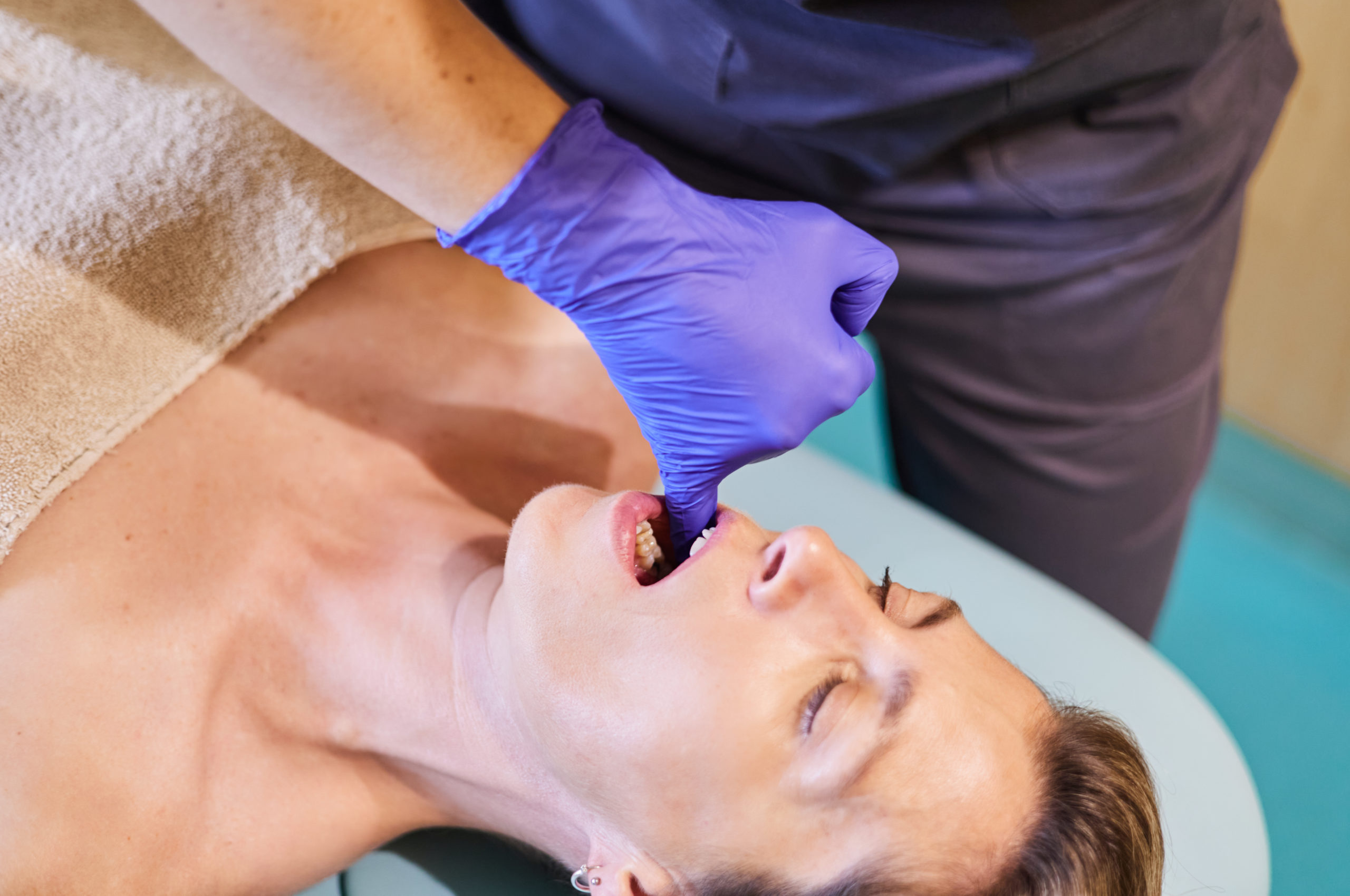 Close-up of an intraoral massage